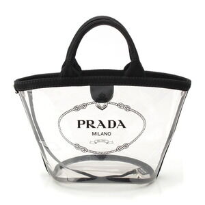 Prada Canapa Canvas Logo Clear Tote Bag Black